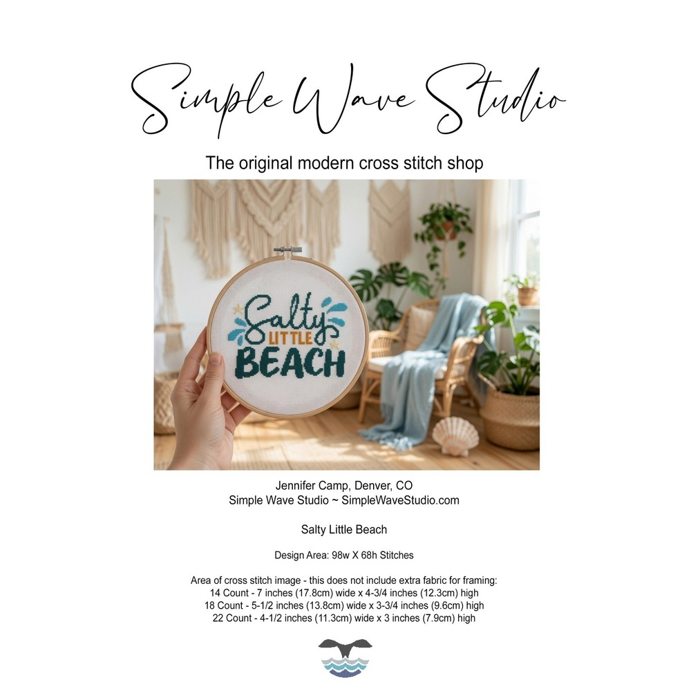 Salty Little Beach Ocean Coastal Quote Art Counted Cross Stitch Pattern Chart‎